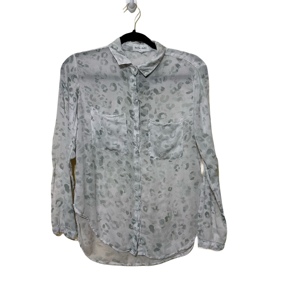 Bella Dahl Semi Sheer Gray Leopard Print Lightweight Button Up Shirt Women S